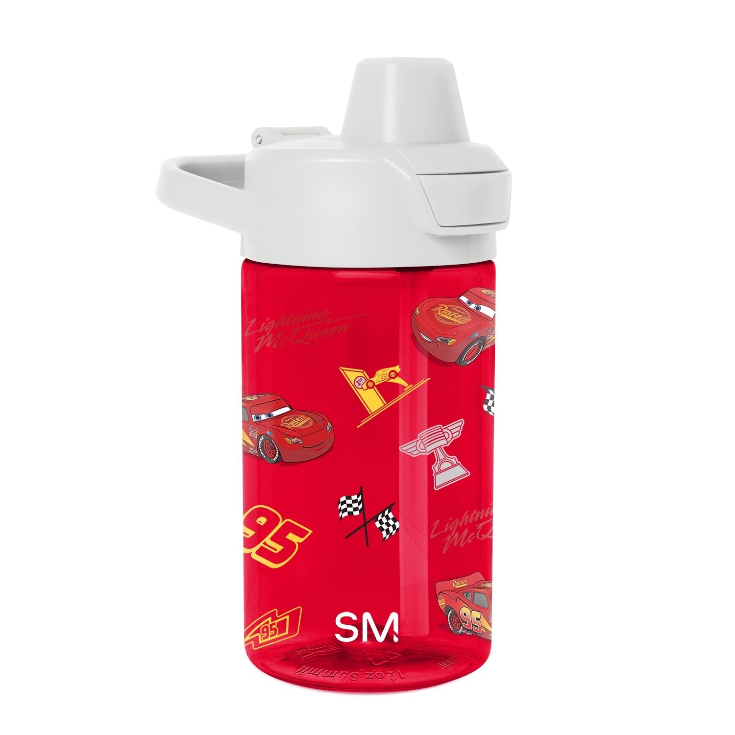Summit Kids Plastic Water Bottle with Simple Flip Straw Lid - Cars Lightning Speed